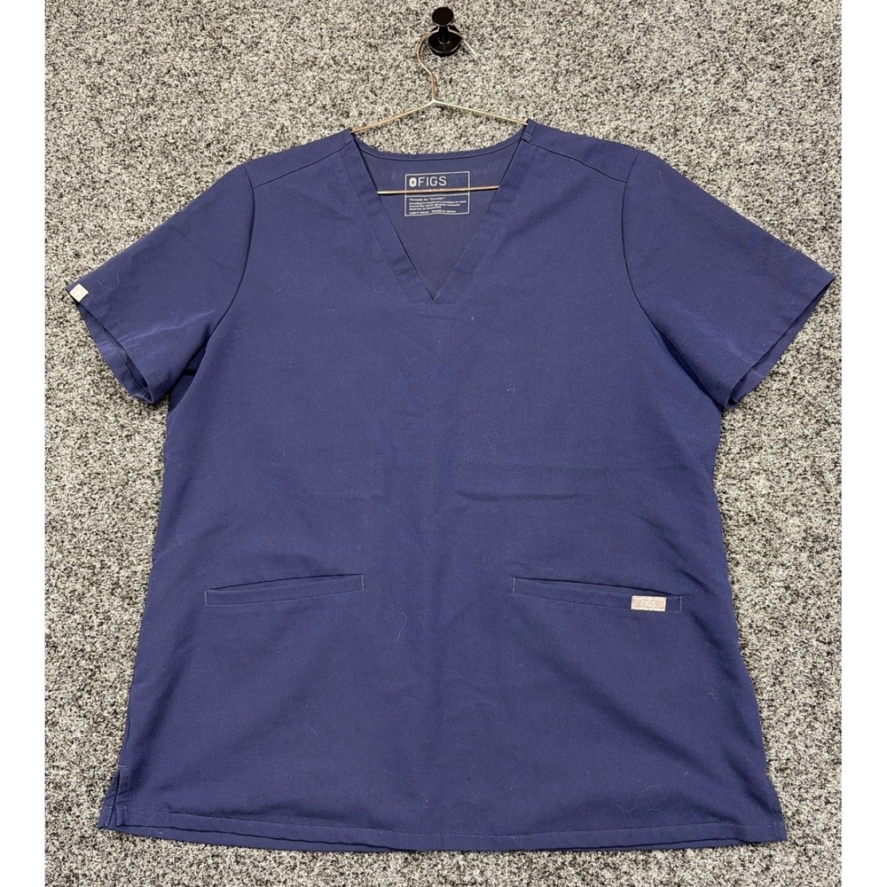 FIGS Scrub Top Women L Navy Blue Technical Collection V-Neck Medical Workwear